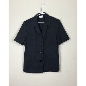 VTG CB Collections Misses 14 Blazer Blue Short Sleeve Button Padded Faux Pockets